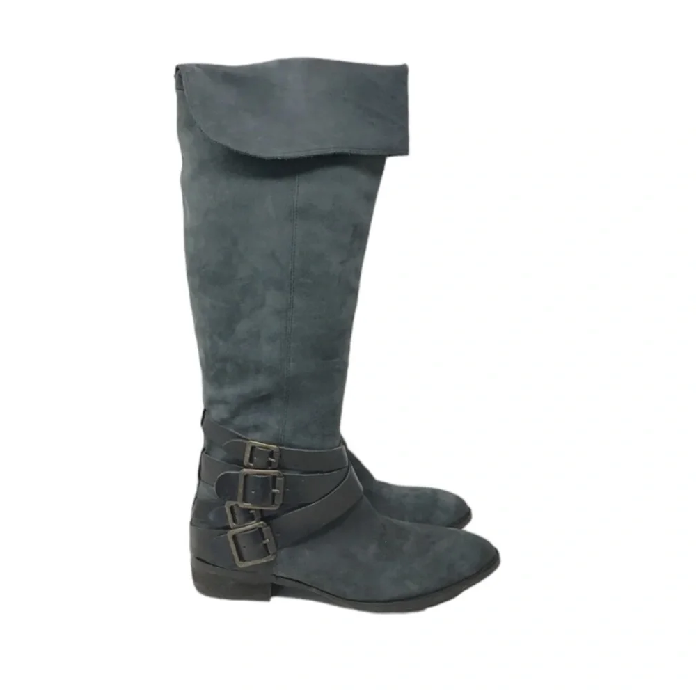 Sam Edelman Washed Black Pia Tall Nubuck Leather Riding Boots